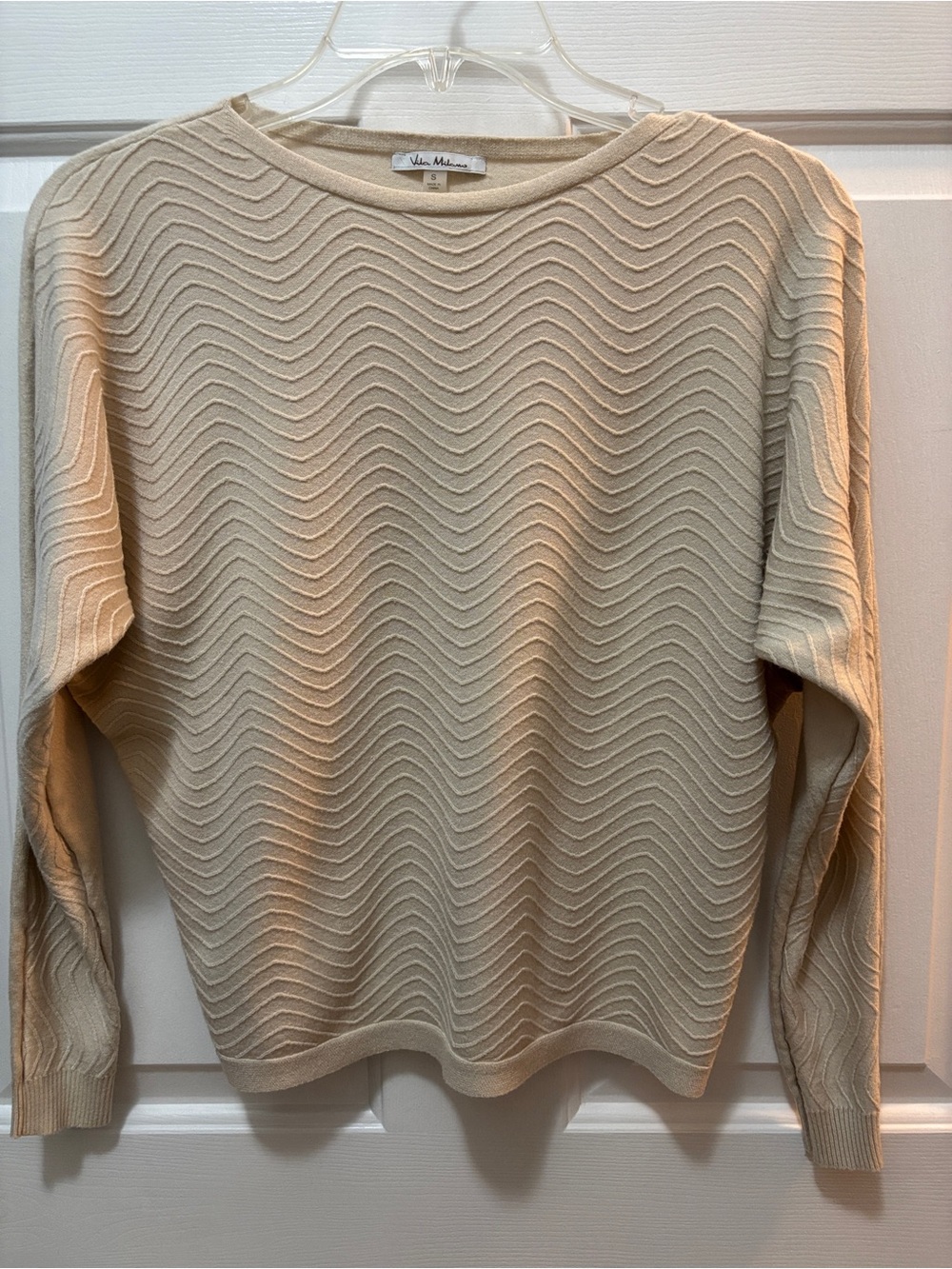 Vila Milano Cream Wave-Textured Crewneck Sweater Size S